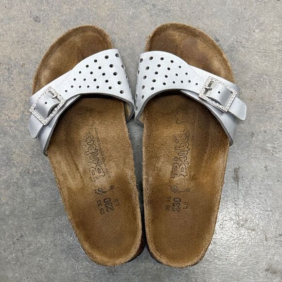Birkenstock Silver Perforated Slide Sandals - Picture 3 of 5